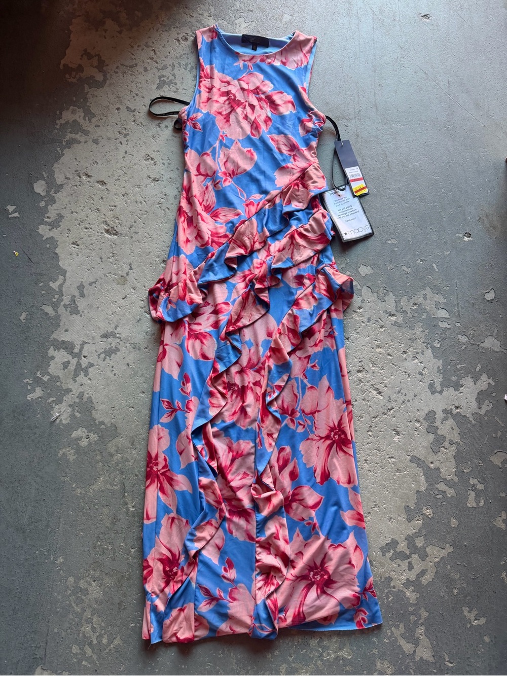 “New” Rachel Roy Blue Floral Ruffle Maxi Dress sizeXS